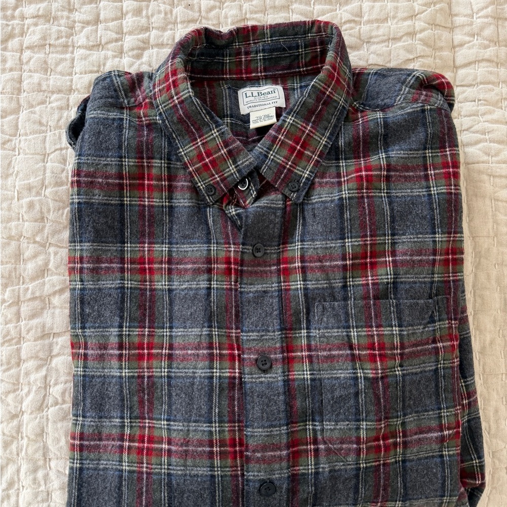 L.L. Bean Men's Plaid Cotton Shirt Button Down Long Sleeve